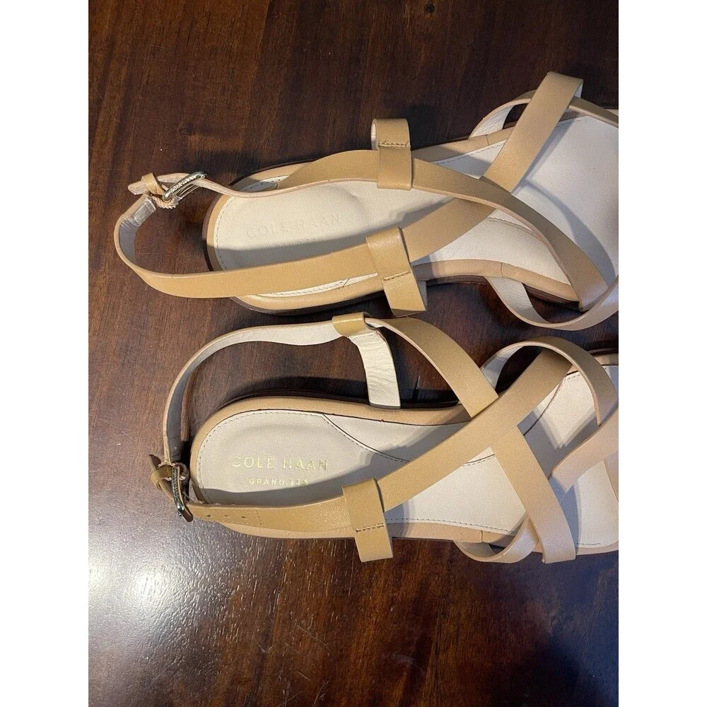 Cole Haan Women’s Beige Leather Strappy Ankle Strap Buckle Flat Sandals 9.5B